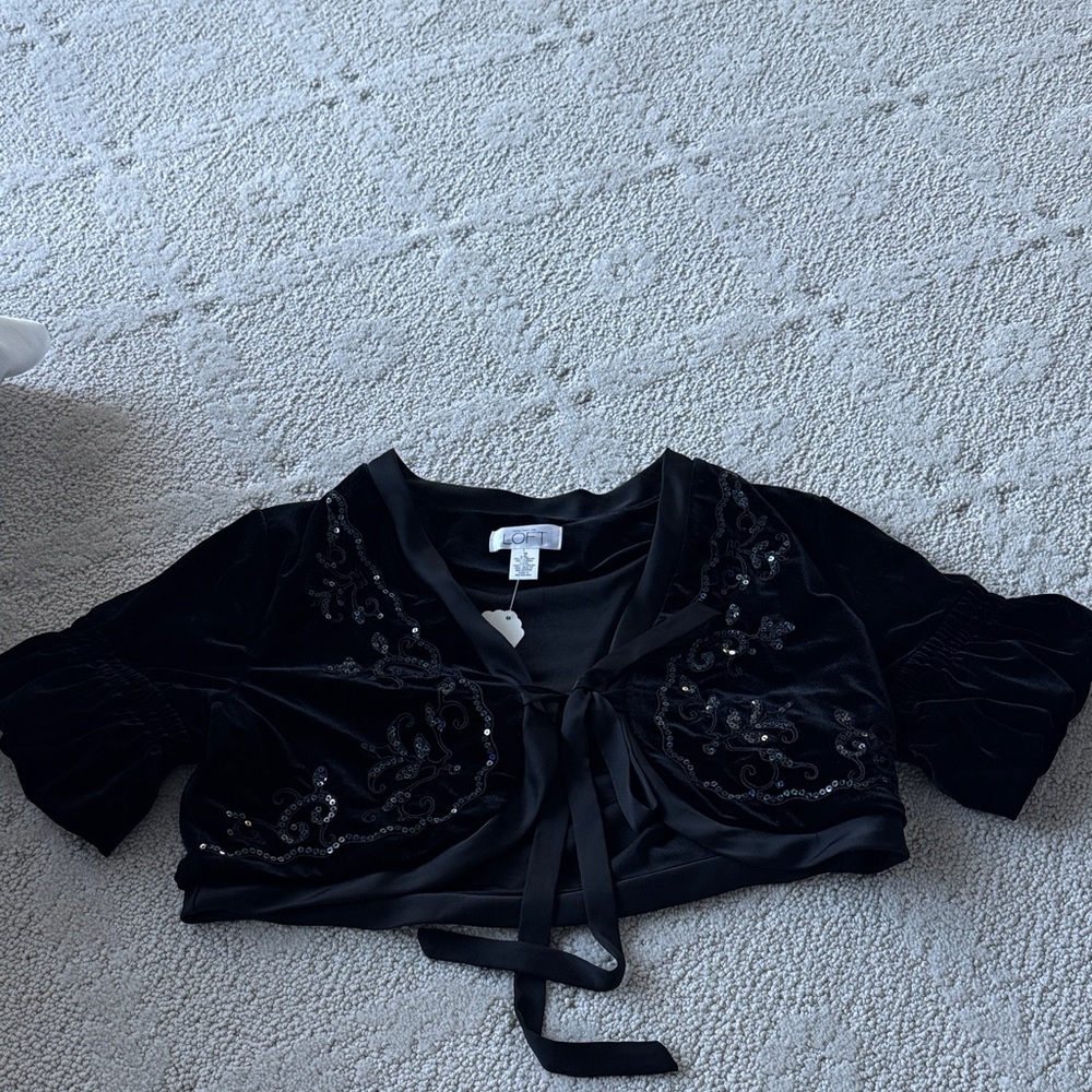LOFT Black Velvet Crop Top with Sequin Accents